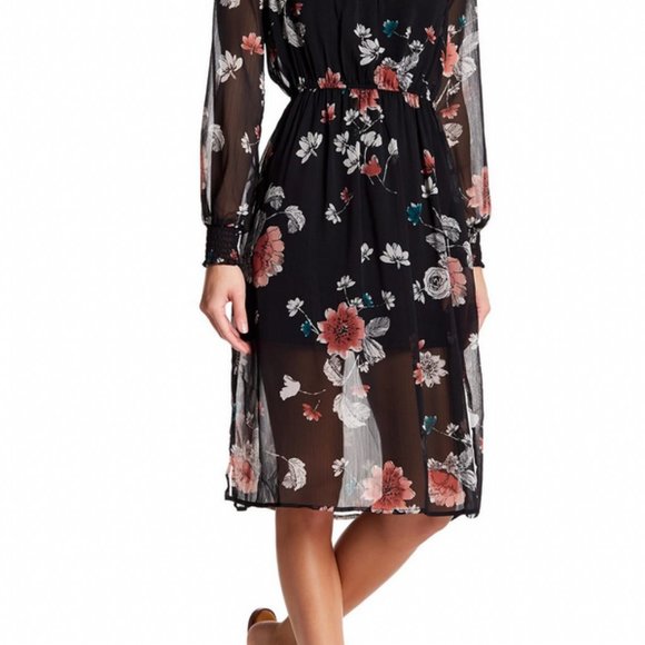 Love, Fire | Synthetic Mock Neck black floral midi dress - Picture 3 of 15